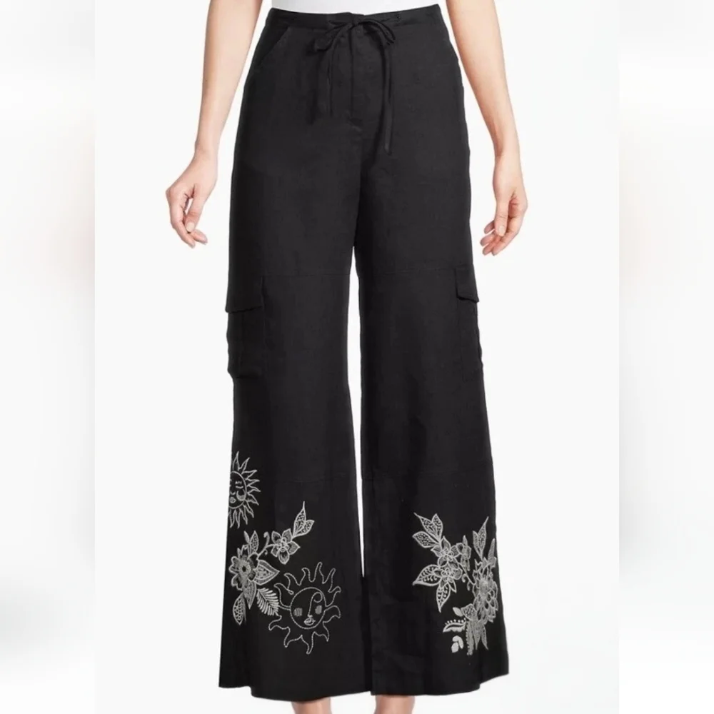Johnny Was Addison Embroidered Wide-Leg Linen Pants. MSRP $248. Size M - Picture 7 of 12